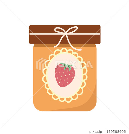 Strawberry jam glass jar with ribbon bow Strawberry jam glass jar with ribbon bow 139508406