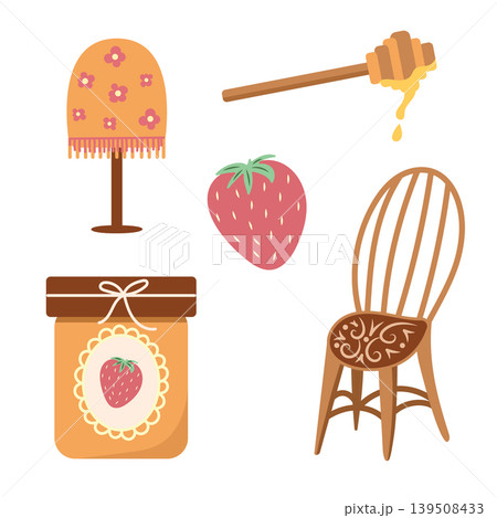 Home comfort set with honey jam and retro chair Home comfort set with honey jam and retro chair 139508433