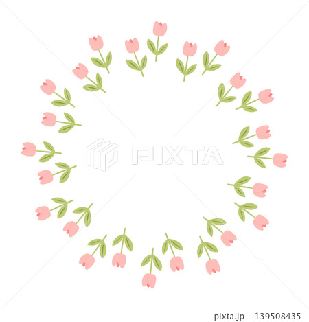 Pink tulip wreath with spring flower frame 139508435