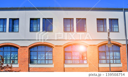 Downtown modern residential architecture. Architectural details of modern apartment building. Modern european residential apartment building complex. 139508754