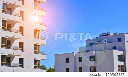 Downtown modern residential architecture. Architectural details of modern apartment building. Modern european residential apartment building complex. 139508775