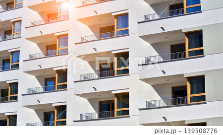Downtown modern residential architecture. Architectural details of modern apartment building. Modern european residential apartment building complex. 139508776