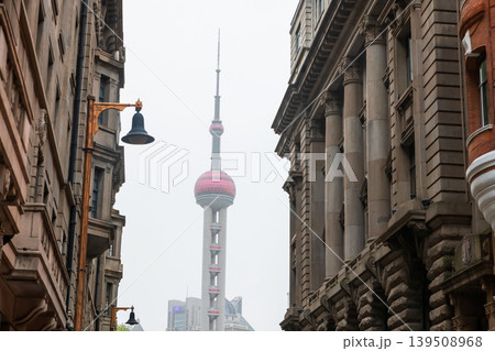 colonial architecture on The Bund with Oriental Pearl Tower, Shanghai colonial architecture on The Bund with Oriental Pearl Tower, Shanghai 139508968