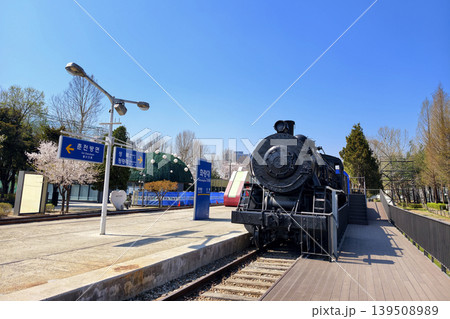 Locomotive train in spring at Hwarangdae Railway Park, Seoul Locomotive train in spring at Hwarangdae Railway Park, Seoul 139508989