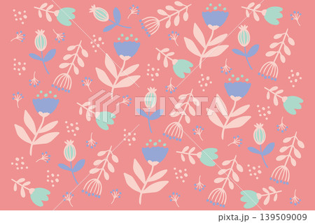 北欧風の可愛らしい花柄シームレスパターン背景 北欧風の可愛らしい花柄シームレスパターン背景 139509009