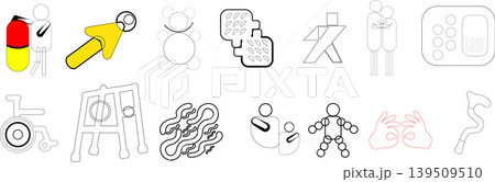Healthcare line icons with disability symbols Healthcare line icons with disability symbols 139509510