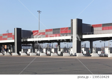 Motorway toll barrier in Villefranche Limas, France 139510429