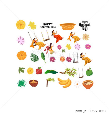 happy Hariyali Teej free vector illustration. Hariyali Teej Festival Elements Collection 139510965