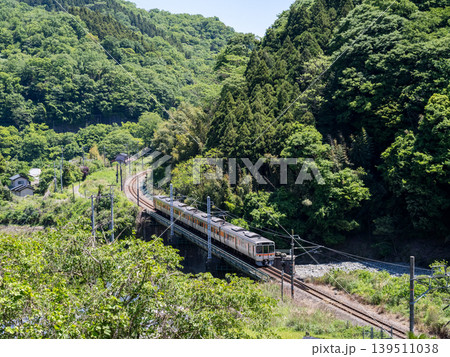 【御殿番線】渓谷沿いを走行する普通列車 139511038