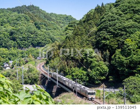 【御殿番線】渓谷沿いを走行する普通列車 【御殿番線】渓谷沿いを走行する普通列車 139511045