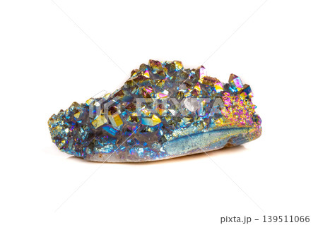 Macro mineral stone Titanium Quartz, Flame Aura Quartz on a white background Macro mineral stone Titanium Quartz, Flame Aura Quartz on a white background 139511066
