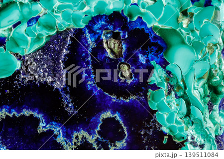 Macro mineral stone malachite with azurite on white background 139511084