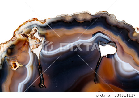 Macro mineral stone Yellow, brown Agate breed a white background 139511117