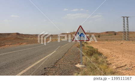 Desert road with camel warning sign Desert road with camel warning sign 139511167