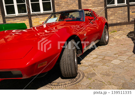 Berlin, Germany - May 2, 2026. Red Chevrolet Corvette at classic car show 139511335