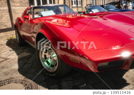 Berlin, Germany - May 2, 2026. Red Chevrolet Corvette close-up 139511416