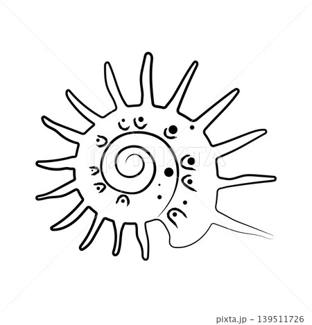 Hand drawn spiky spiral seashell vector illustration line art sea element Hand drawn spiky spiral seashell vector illustration line art sea element 139511726