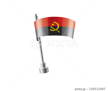 Clean representation showcasing Angolan flag attached to glossy metal pole 139512497