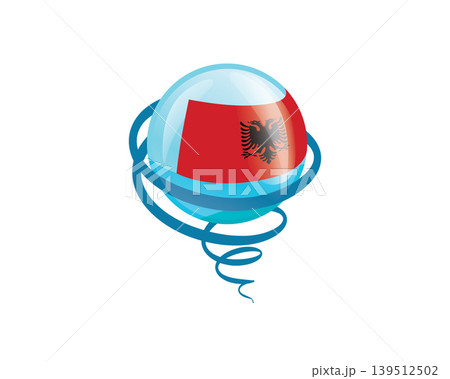Stylish international icon showcasing Albanian flag within reflective globe design Stylish international icon showcasing Albanian flag within reflective globe design 139512502