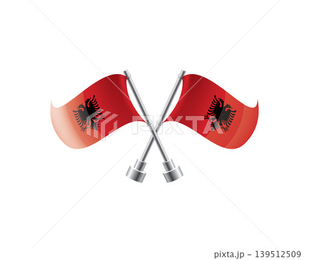 Scalable illustration capturing prideful display of Albanian national banners 139512509