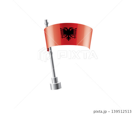 Clean representation showcasing Albanian flag attached to glossy metal pole Clean representation showcasing Albanian flag attached to glossy metal pole 139512513