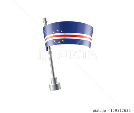Clean representation showcasing Cape Verde flag attached to glossy metal pole 139512630