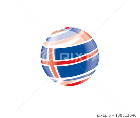 Illustration of globe wrapped in Icelandic flag patterns with subtle shadowing Illustration of globe wrapped in Icelandic flag patterns with subtle shadowing 139512640