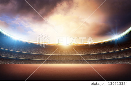 Running track in the stadium with sunset, 3d rendering Running track in the stadium with sunset, 3d rendering 139513324