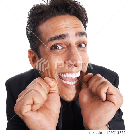 Businessman, winner and happy in portrait, studio and excited for corporate success by white background. Happy male professional, wow and promotion or deal, energy and celebration for opportunity Businessman, winner and happy in portrait, studio and excited for corporate success by white background. Happy male professional, wow and promotion or deal, energy and celebration for opportunity 139513752