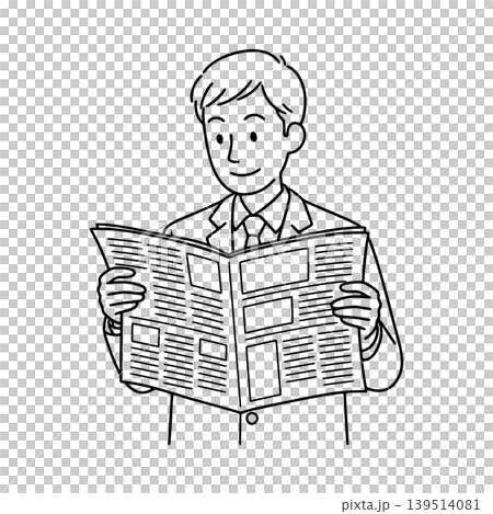 Line drawing illustration of a businessman reading a newspaper Line drawing illustration of a businessman reading a newspaper 139514081