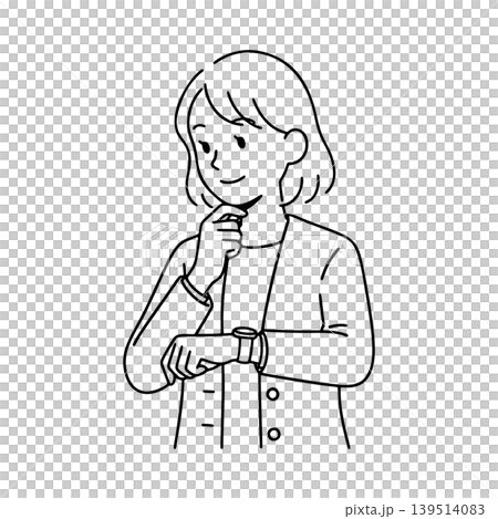 腕時計を確認する女性の線画イラスト 腕時計を確認する女性の線画イラスト 139514083