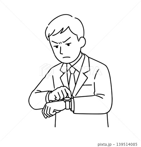 腕時計を睨む男性の線画イラスト 腕時計を睨む男性の線画イラスト 139514085
