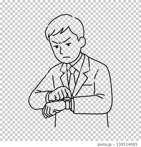腕時計を睨む男性の線画イラスト 腕時計を睨む男性の線画イラスト 139514085