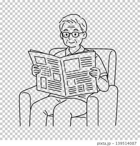 Line drawing illustration of a senior man reading a newspaper Line drawing illustration of a senior man reading a newspaper 139514087