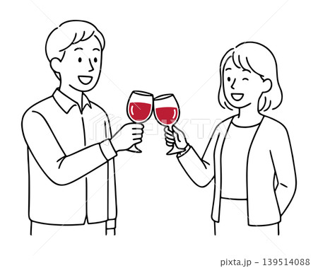 ワインで乾杯する男女の線画イラスト ワインで乾杯する男女の線画イラスト 139514088