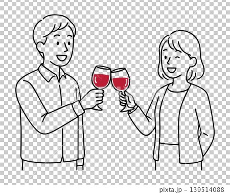 一幅男女舉杯祝酒的線條畫插圖 一幅男女舉杯祝酒的線條畫插圖 139514088