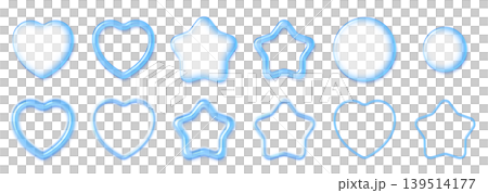 A set of light blue, puffy 3D parts: hearts, stars, and circles - Y2K dreamy cute materials. A set of light blue, puffy 3D parts: hearts, stars, and circles - Y2K dreamy cute materials. 139514177