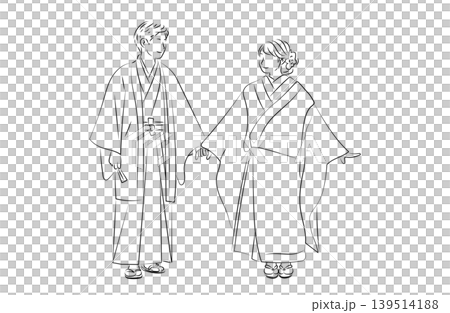 結婚式に参列するカップルの線画イラスト 結婚式に参列するカップルの線画イラスト 139514188