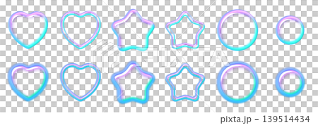 A set of 3D bubble-making parts in Y2K-style neon colors, featuring puffy hearts, stars, and circles. A set of 3D bubble-making parts in Y2K-style neon colors, featuring puffy hearts, stars, and circles. 139514434