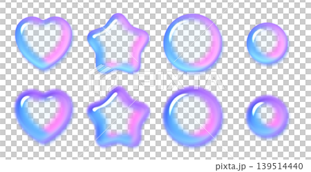 Y2Kスタイルのネオンカラーでぷっくりとしたハート・星・丸の3Dシャボン玉パーツセット 139514440