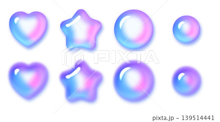 Y2Kスタイルのネオンカラーでぷっくりとしたハート・星・丸の3Dシャボン玉パーツセット 139514441