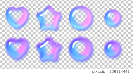 Y2Kスタイルのネオンカラーでぷっくりとしたハート・星・丸の3Dシャボン玉パーツセット 139514441