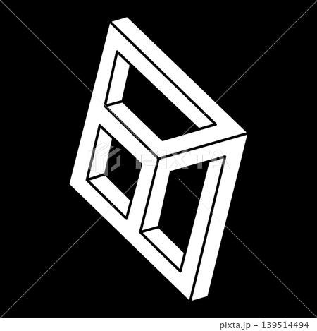 Impossible shapes. Sacred geometry. Escher paradox. Optical illusion figure. Abstract eternal geometric objects. Impossible endless outline. Op art. Impossible geometry shape on a black background. 139514494