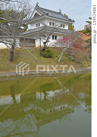 土浦城の西櫓と水堀　凛としてそびえる白壁の櫓と水面に揺れる伝統美 139514861