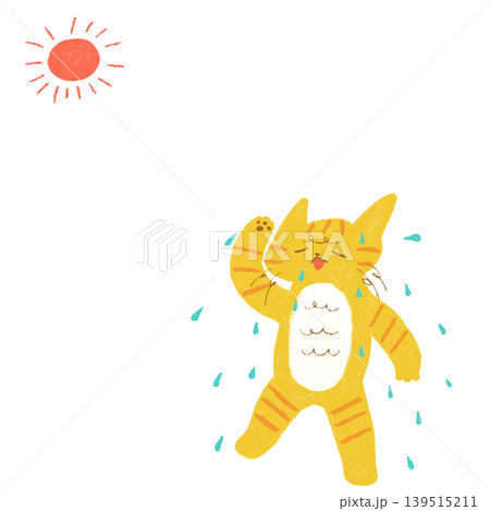 暑さで倒れそうな茶トラ猫 夏の熱中症対策イメージ 暑さで倒れそうな茶トラ猫 夏の熱中症対策イメージ 139515211