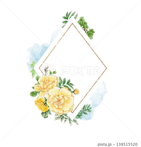 Watercolor illustration frame postcard of delicate roses and other flowers, on a white background, hand-drawn. Watercolor illustration frame postcard of delicate roses and other flowers, on a white background, hand-drawn. 139515520