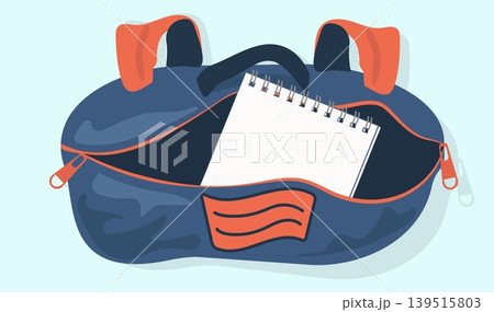 Minimalist Open School Backpack Vector Top View with Spiral Notebook Inside Modern Student Rucksack for Back to School Branding and Web Design Asset 139515803