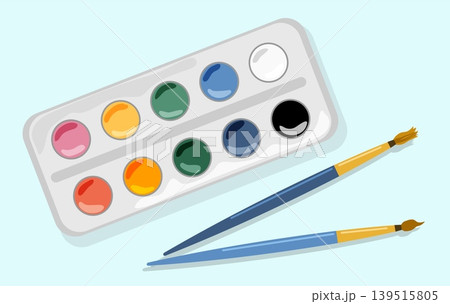 Watercolor Art Set Vector Illustration of Paint Palette with Paintbrushes for Creative Education and Elementary School Artwork Design Assets 139515805