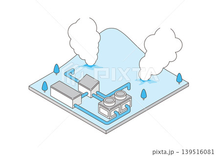シアン配色の地熱発電所アイソメトリックイラスト 再生可能エネルギーイメージ 139516081