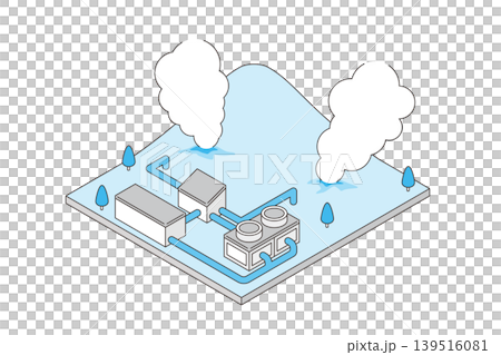 シアン配色の地熱発電所アイソメトリックイラスト 再生可能エネルギーイメージ 139516081